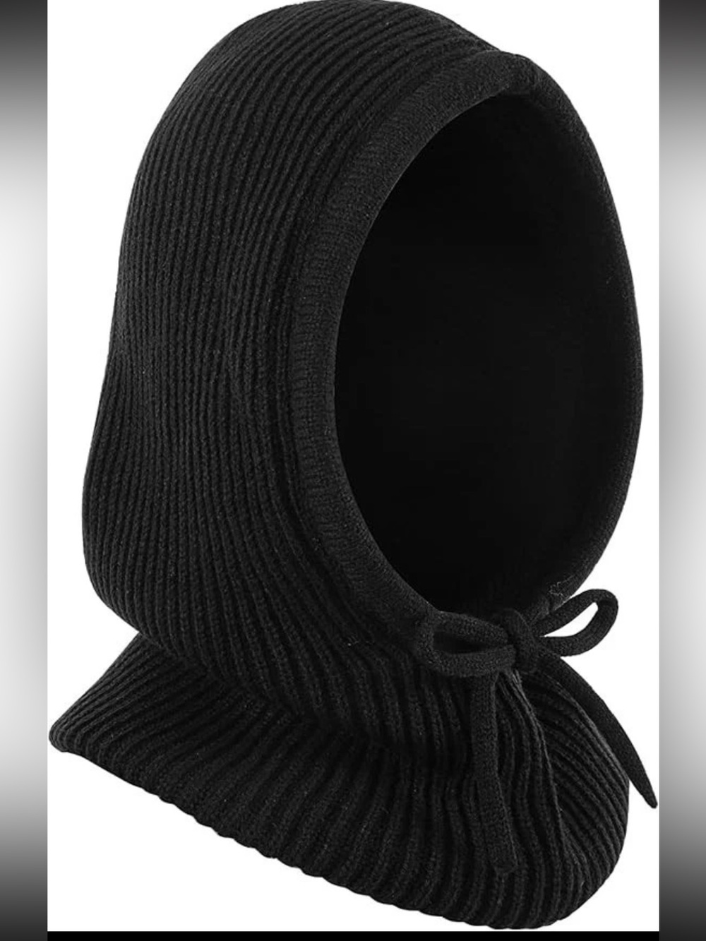 Black Ribbed Knit Balaclava Hood
Drawstring Winter Face Mask Unisex
